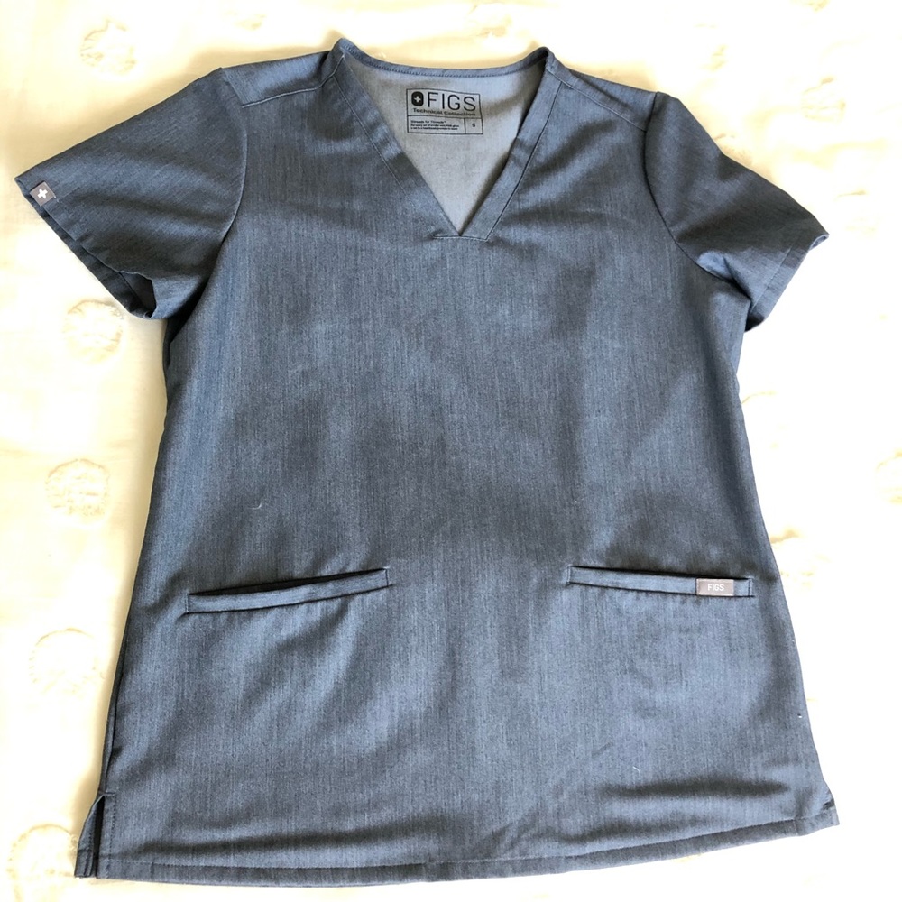 Figs Scrub Top in Heather Denim